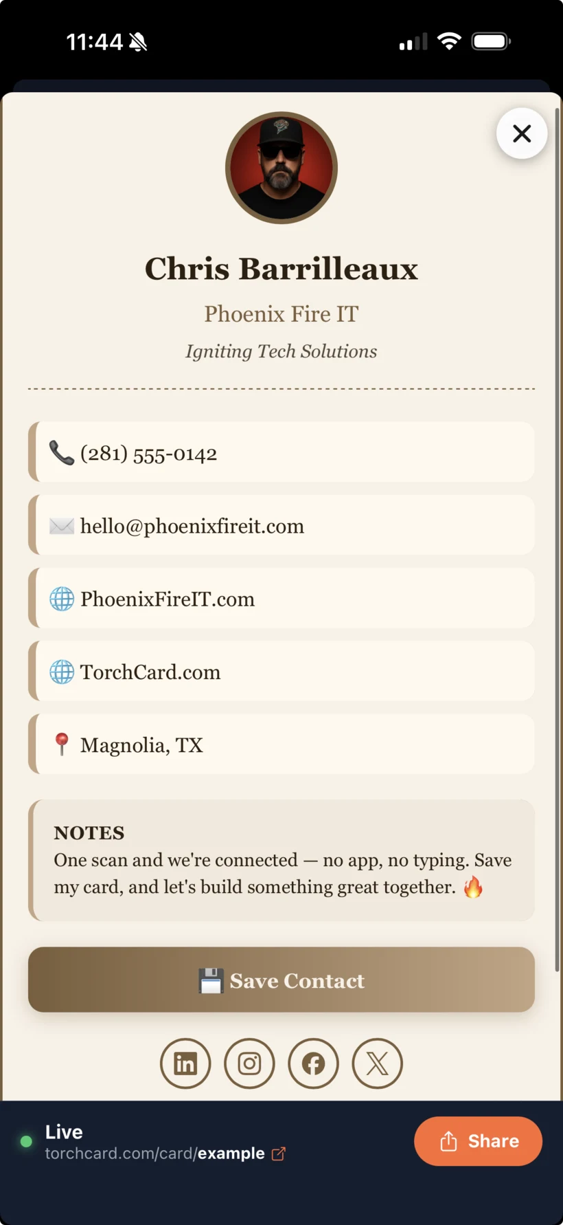 The Glint live Torch Card template