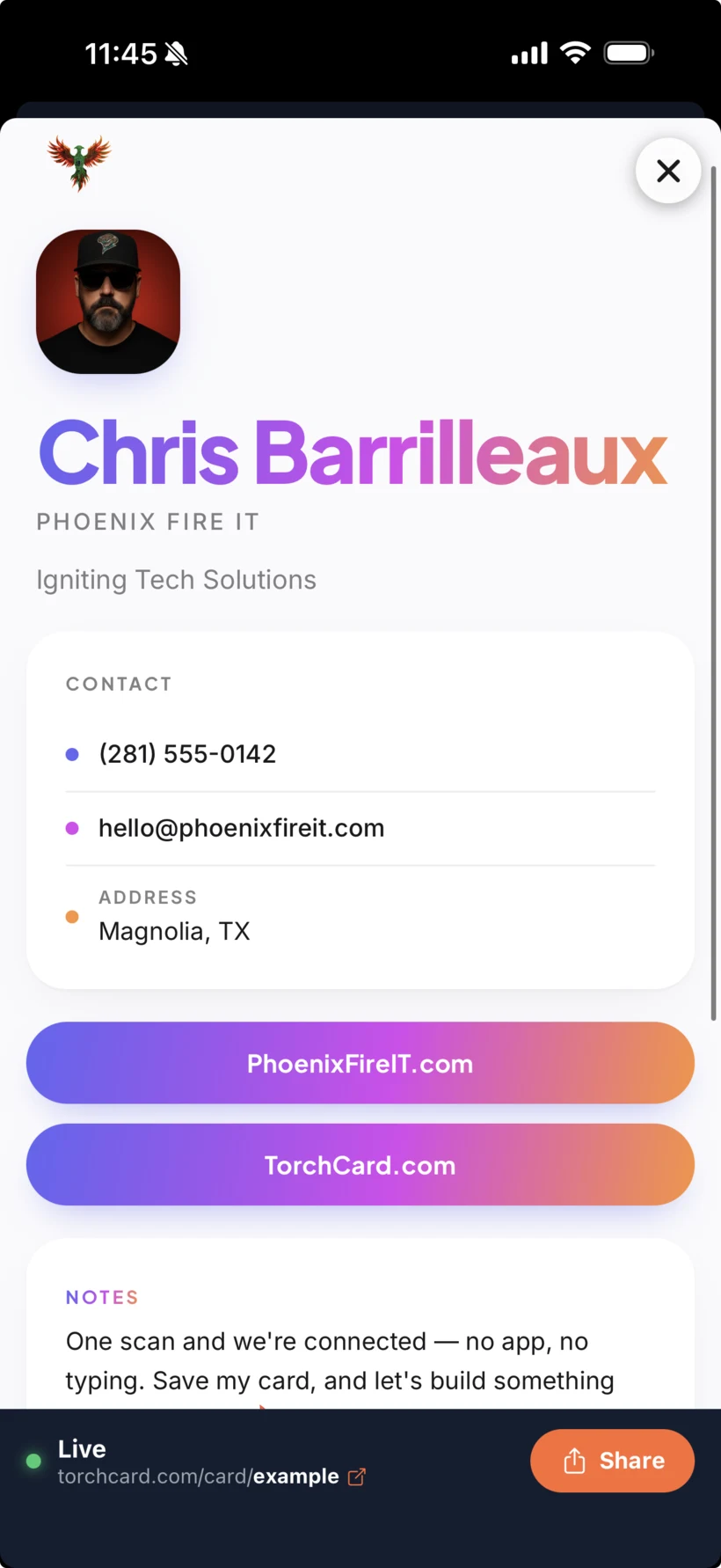The Nova live Torch Card template